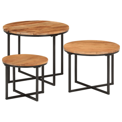 vidaXL Nesting Coffee Tables 3 pcs Solid Wood Acacia and Iron