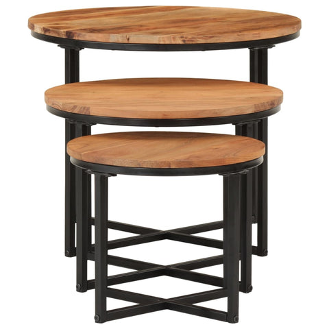 vidaXL Nesting Coffee Tables 3 pcs Solid Wood Acacia and Iron