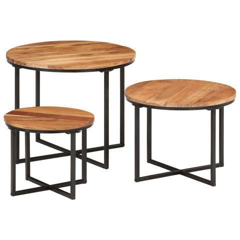 vidaXL Nesting Coffee Tables 3 pcs Solid Wood Acacia and Iron