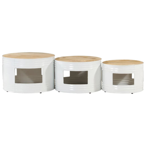 vidaXL Bar Tables Drum Shape 3 pcs Solid Rough Wood Mango