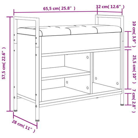vidaXL Shoe Bench Black 65.5x32x57.5 cm Engineered Wood