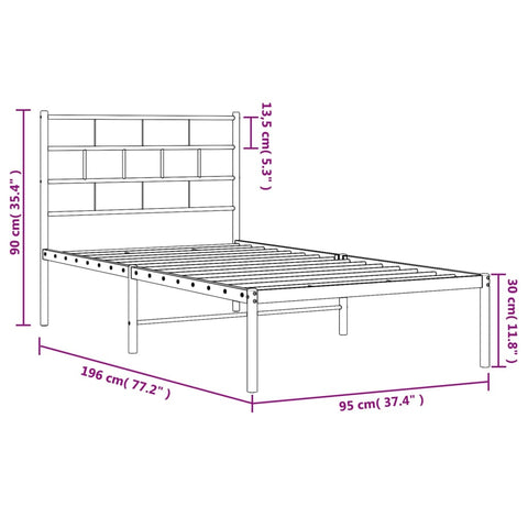 vidaXL Metal Bed Frame without Mattress with Headboard White 90x190cm