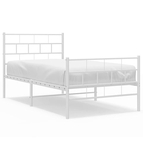 vidaXL Metal Bed Frame without Mattress with Footboard White 90x200cm