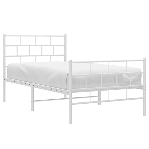 vidaXL Metal Bed Frame without Mattress with Footboard White 90x200cm