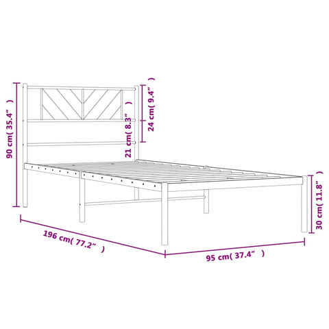 vidaXL Metal Bed Frame without Mattress with Headboard Black 90x190cm