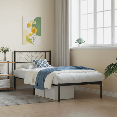 vidaXL Metal Bed Frame without Mattress with Headboard Black 90x190cm