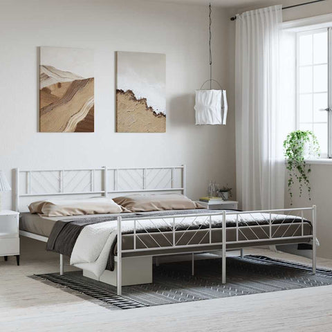 vidaXL Metal Bed Frame without Mattress with Footboard White 193x203cm