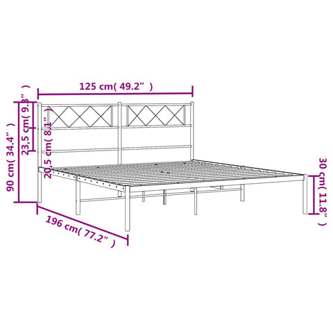vidaXL Metal Bed Frame without Mattress with Headboard Black 120x190cm