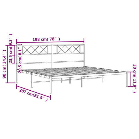 vidaXL Metal Bed Frame without Mattress with Headboard Black 193x203cm