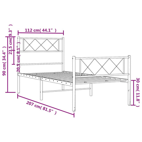 vidaXL Metal Bed Frame without Mattress with Footboard Black 107x203cm