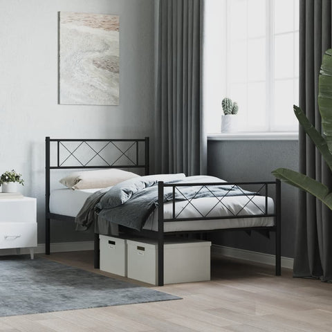 vidaXL Metal Bed Frame without Mattress with Footboard Black 107x203cm