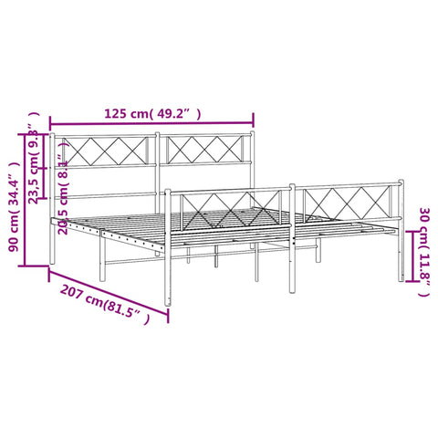 vidaXL Metal Bed Frame without Mattress with Footboard Black 120x200cm