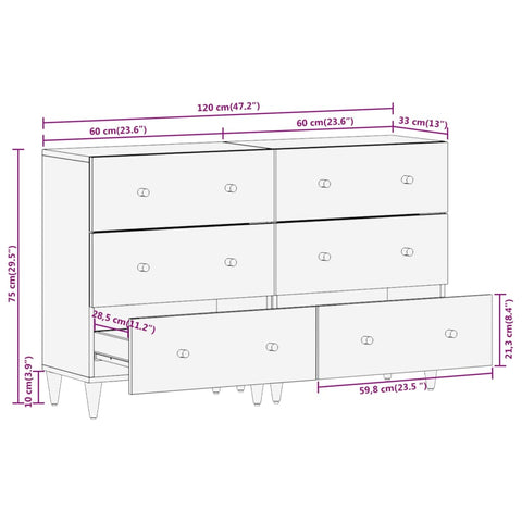 vidaXL Side Cabinets 2 pcs 60x33x75 cm Solid Wood Mango