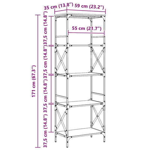 vidaXL Bookcase 5-Tier Grey Sonoma 59x35x171 cm Engineered Wood