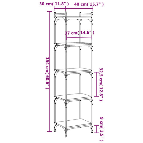 vidaXL Bookcase 5-Tier Black 40x30x154 cm Engineered Wood