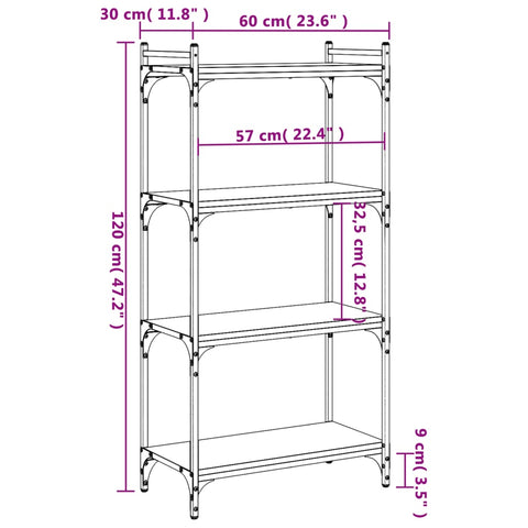 vidaXL Bookcase 4-Tier Grey Sonoma 60x30x120 cm Engineered Wood