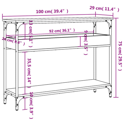 vidaXL Console Table with Shelf Black 100x29x75cm Engineered Wood