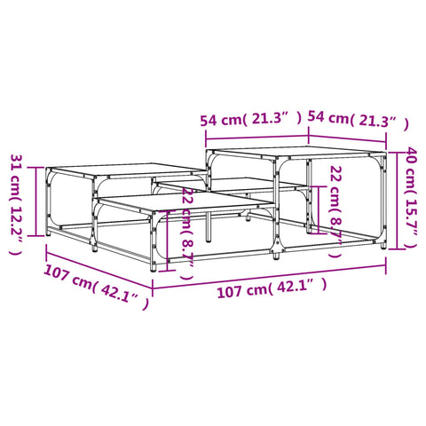 vidaXL Coffee Table Smoked Oak 107x107x40 cm Engineered Wood