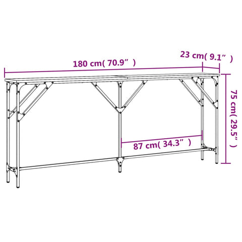 vidaXL Console Table Grey Sonoma 180x23x75 cm Engineered Wood