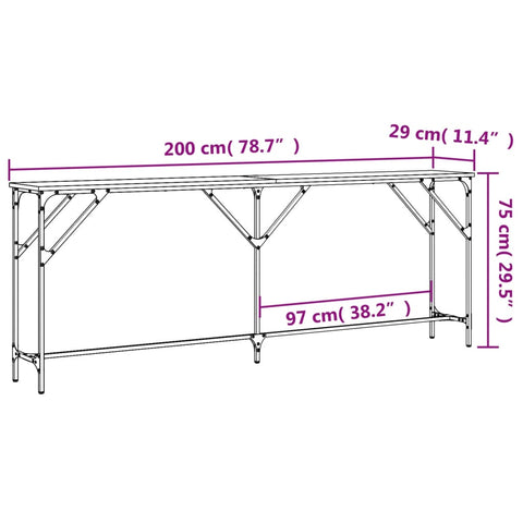 vidaXL Console Table Grey Sonoma 200x29x75 cm Engineered Wood