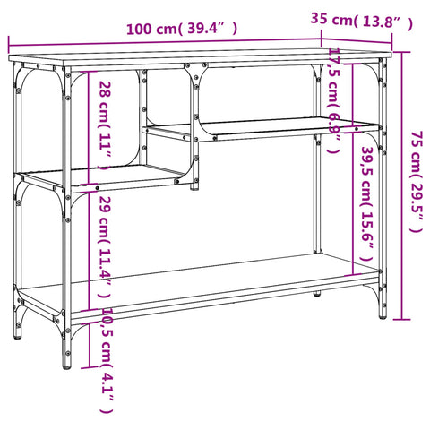 vidaXL Console Table with Shelves Grey Sonoma 100x35x75 cm
