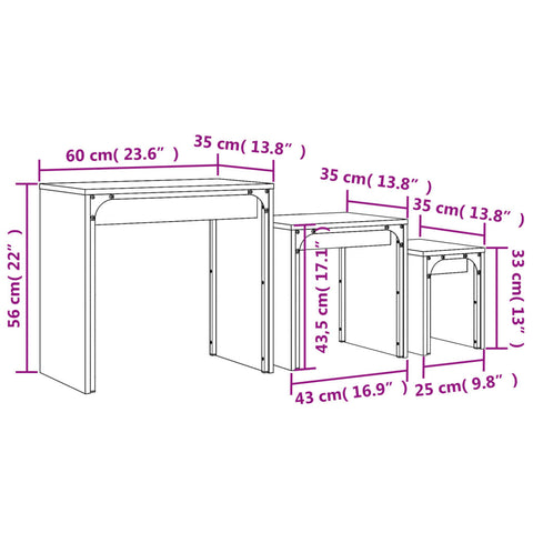 vidaXL Nesting Coffee Tables 3 pcs Black Engineered Wood