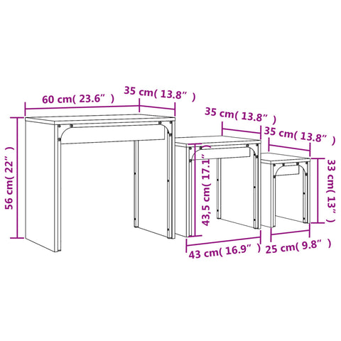 vidaXL Nesting Coffee Tables 3 pcs Sonoma Oak Engineered Wood