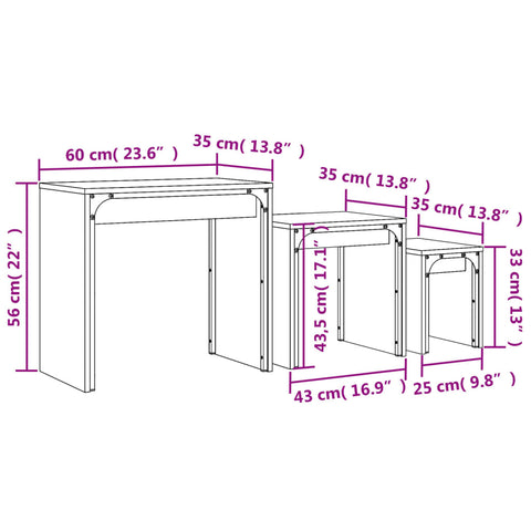 vidaXL Nesting Coffee Tables 3 pcs Smoked Oak Engineered Wood