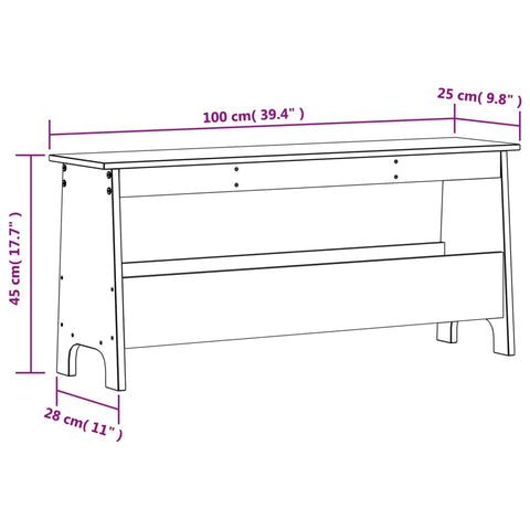 vidaXL Hall Bench Wax Brown 100x28x45 cm Solid Wood Pine