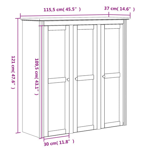 vidaXL Highborad "BODO" White 115.5x43x200.5 cm Solid Wood Pine