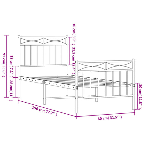 vidaXL Metal Bed Frame without Mattress with Footboard Black 75x190cm