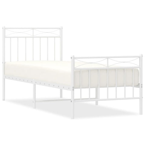 vidaXL Metal Bed Frame without Mattress with Footboard White 75x190cm
