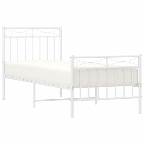 vidaXL Metal Bed Frame without Mattress with Footboard White 75x190cm