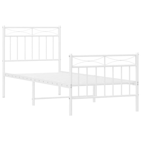 vidaXL Metal Bed Frame without Mattress with Footboard White 75x190cm