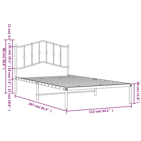 vidaXL Metal Bed Frame without Mattress with Headboard White 107x203cm