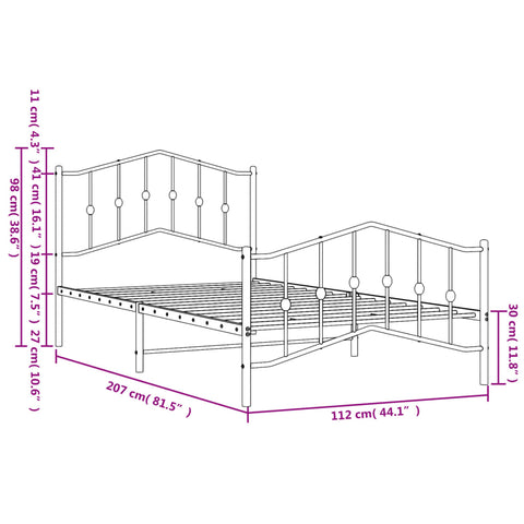 vidaXL Metal Bed Frame without Mattress with Footboard White 107x203cm