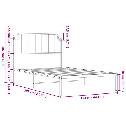 vidaXL Metal Bed Frame without Mattress with Headboard Black 107x203cm