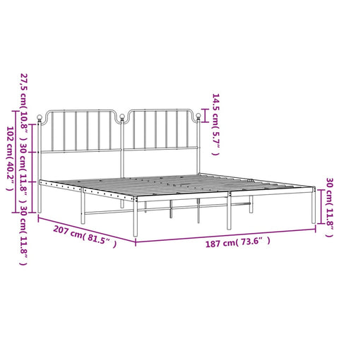 vidaXL Metal Bed Frame without Mattress with Headboard Black 180x200cm