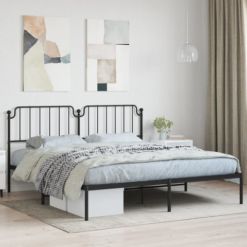 vidaXL Metal Bed Frame without Mattress with Headboard Black 180x200cm