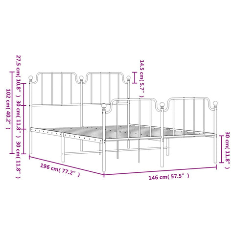 vidaXL Metal Bed Frame without Mattress with Footboard Black 140x190cm