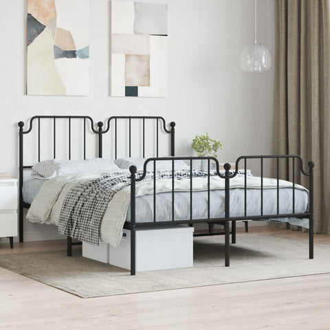 vidaXL Metal Bed Frame without Mattress with Footboard Black 140x190cm