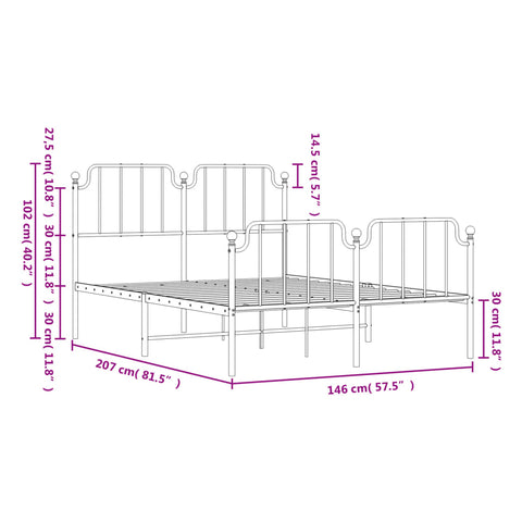 vidaXL Metal Bed Frame without Mattress with Footboard Black 140x200cm