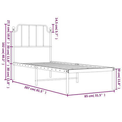 vidaXL Metal Bed Frame without Mattress with Headboard White 80x200cm
