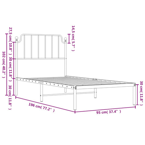 vidaXL Metal Bed Frame without Mattress with Headboard White 90x190cm