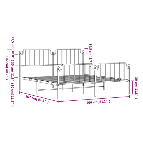 vidaXL Metal Bed Frame without Mattress with Footboard White 200x200cm
