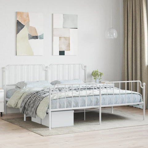 vidaXL Metal Bed Frame without Mattress with Footboard White 200x200cm