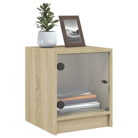 vidaXL Bedside Cabinets with Glass Doors 2 pcs Sonoma Oak 35x37x42 cm