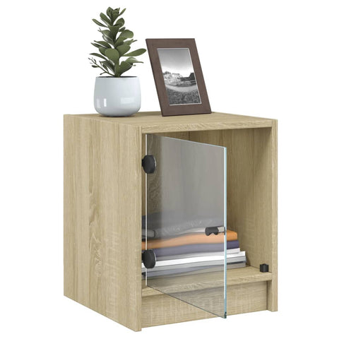 vidaXL Bedside Cabinets with Glass Doors 2 pcs Sonoma Oak 35x37x42 cm
