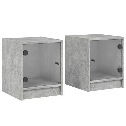 vidaXL Bedside Cabinets with Glass Doors 2 pcs Concrete Grey 35x37x42 cm