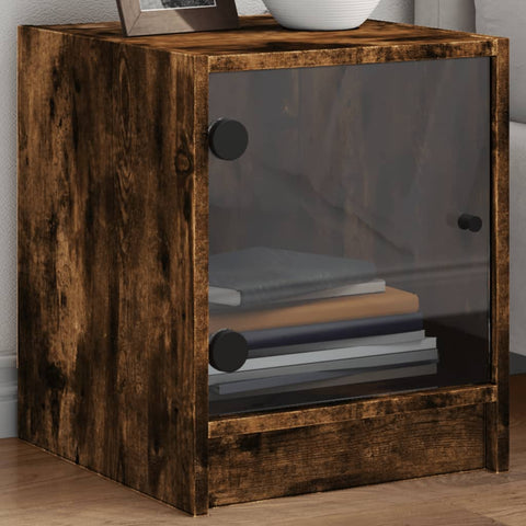vidaXL Bedside Cabinets with Glass Doors 2 pcs Smoked Oak 35x37x42 cm